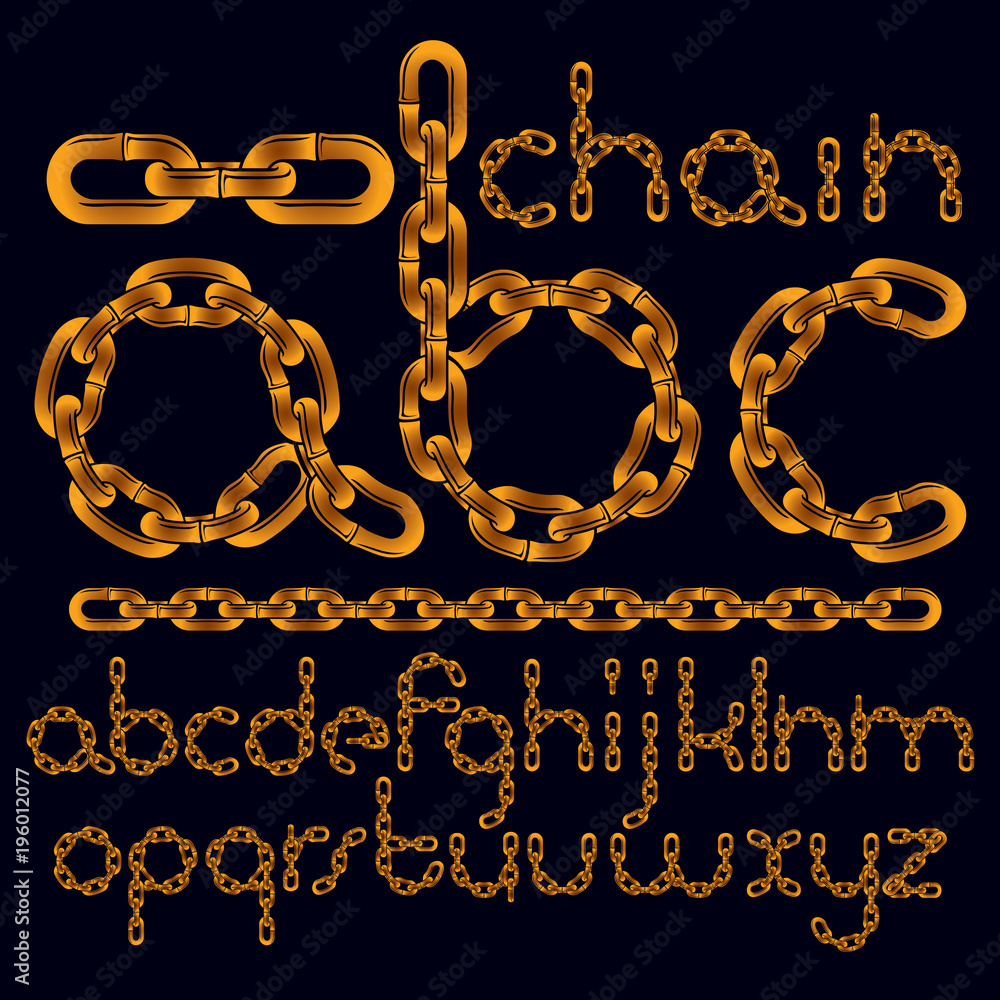 Fototapete Vector font, trendy typescript can be used in poster creation. Lower case modern letters, abc made with iron chain, linked connection.