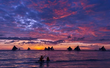 Foto op Plexiglas Boracay Wit Strand Beautiful sunset on Boracay white beach, Philippines