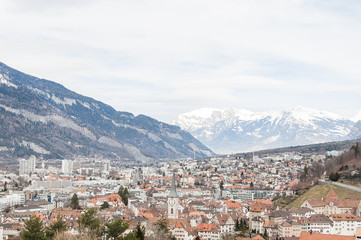 Fototapeta na wymiar Chur, Altstadt, Stadt, Kirche, Winter, Alpen, Graubünden, Schweiz