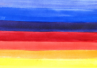 Bright colors watercolor stripes. Hand-drawn yellow, red, blue background.