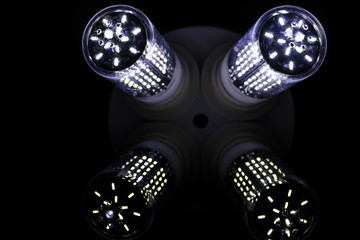 LED elements in the lamp. Lamps with diodes. Many bright lights 
