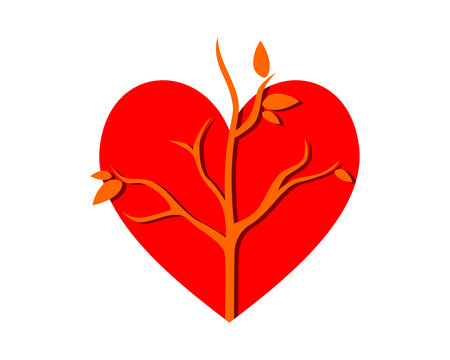 red heart love dead tree leafless plant fall image vector icon