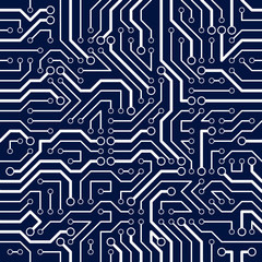 Circuit board seamless pattern, vector background. Microchip technology electronics wallpaper repeat design.