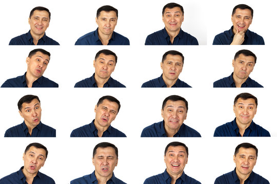 Set Of Man's Portraits With Different Emotions