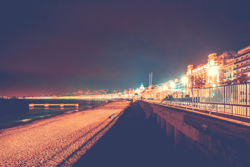 beach at nice, france in the night