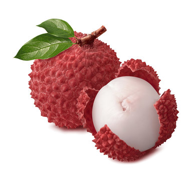 Whole lychee fruit isolated on white background