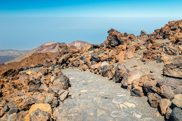 mountain path at the top of el teide volcano, Tenerife, Spain