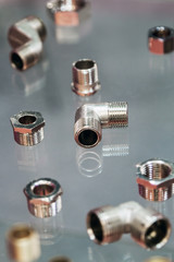 fittings and valve, pipes and adapters. Plumbing fixtures and piping parts