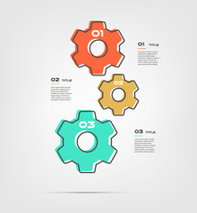 Gear cartoon steps infographics with retro colors - can illustrate a strategy, workflow or team work, vector flat color, business template for presentation. Can be used for diagram, banner, web design