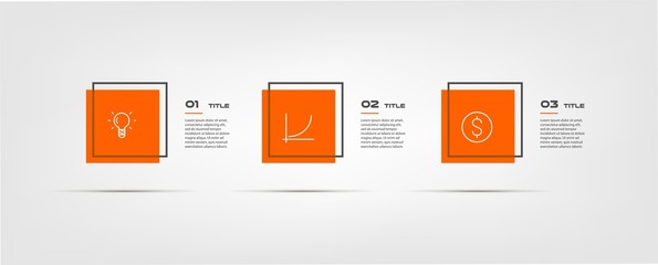 Orange icons cartoon infographics - can illustrate a strategy, workflow or team work, vector flat color, business template for presentation. Can be used for diagram, banner, web design