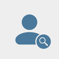 User icon with research sign. User icon and explore, find, inspect concept