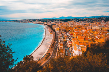 beautiful panoramic overview of holiday city Nice, france