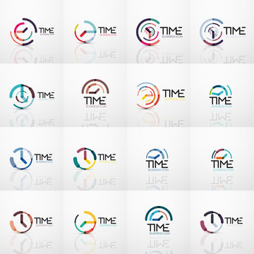 Mega collection of vector abstract logo idea, time concept or clock business icon. Creative logotype design template