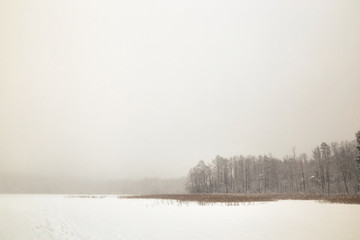 Belarus, Grodno, Molochnoe Lake. amphitheater on the beach in winter.
