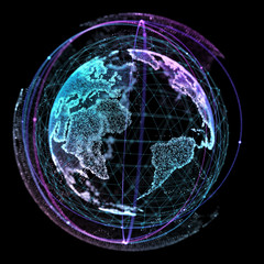 Connections system sphere global world view on dark space background. 3d illustration