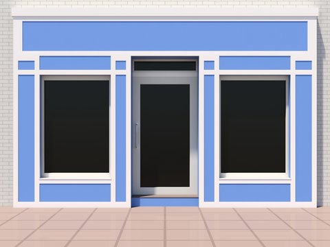 Blue store facade - modern blue shop front 3D render