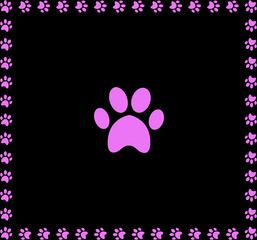 Pink animal pawprint icon framed with paw prints