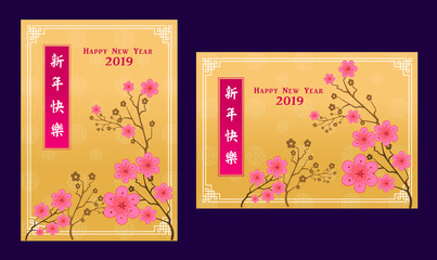 Happy chinese new year 2019, year of the pig, Chinese characters " xin nian kuai le " mean Happy New Year