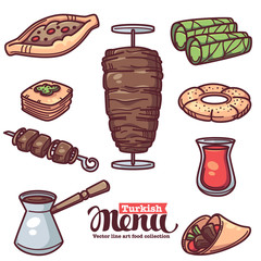 Traditional turkish food, line art objects collection for your menu