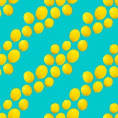 Seamless pattern lemons on cyan background diagonal line repeat design