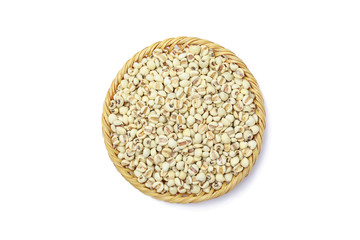 Job's tears in the bamboo basket    isolated on white background with clipping path.