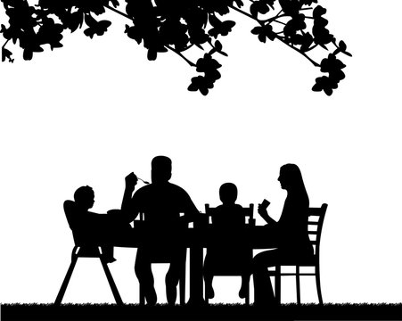 Family lunch in the open, one in the series of similar images silhouette