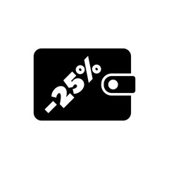 Purse and Percent. Savings, Economy. Flat Vector Icon. Simple black symbol on white background