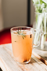 Tasty fruit tea with rosemary, healthy beverage