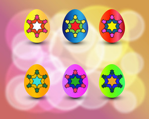 Easter eggs vector set with colors and patterns. Colorful eggs isolated on colorful background for easter holiday elements.