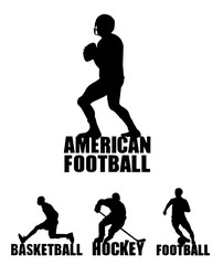 Sport background. American football, basketball, hockey, football.