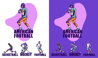 Sport background. American football, basketball, hockey, football.
