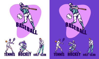 Sport background. Baseball, tennis, hockey, golf.