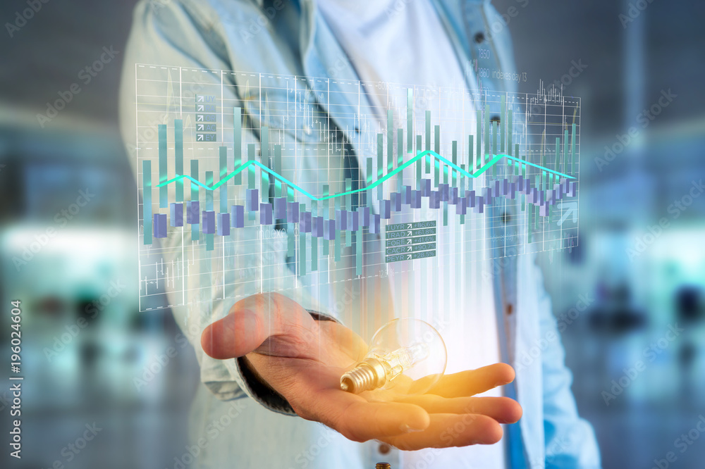 Poster 3d render stock exchange trading data information display on a futuristic interface