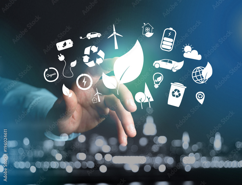 Poster view of a technology ecologic interface with icon displayed on a technology interface