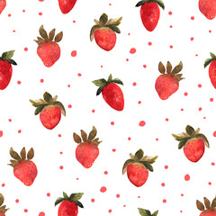 Seamless pattern with isolated hand drawn red strawberry.  Illus