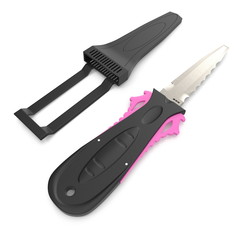 Dive Knife with sheath on white. 3D illustration