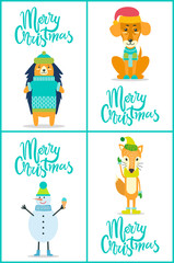 Merry Christmas Dog, Snowman Vector Illustration
