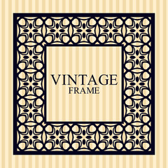 Obraz premium Vintage border frame with retro ornamental pattern. Template for design. Vector illustration