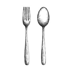 set of cutlery vector vintage sketch