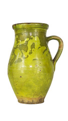 Vintage Old Painted Clay Jug Isolated on White Background