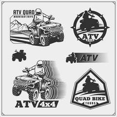 Set of Quad bike rental service emblems, labels and design elements.