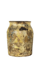 Vintage Old Painted Clay Jug Isolated on White Background