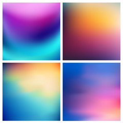 Abstract vector multicolored blurred background set. 4 colors set. Square blurred backgrounds set - sky clouds sea ocean beach colors