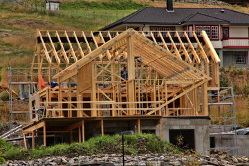 Wooden house construction, Norway