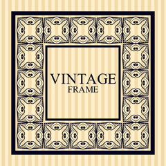 Vintage border frame with retro ornamental pattern. Template for design. Vector illustration