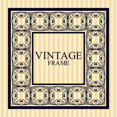 Vintage border frame with retro ornamental pattern. Template for design. Vector illustration