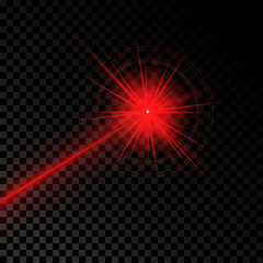 Red laser beam on transparent black background.