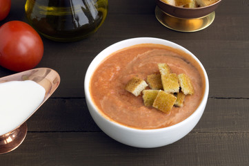 Traditional cold gazpacho soup. Spanish, Mediterranean cuisine.