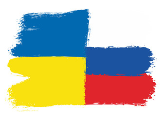 Ukraine Flag & Russia Flag Vector Hand Painted with Rounded Brush
