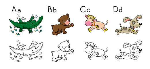 Animals alphabet or ABC. Coloring book